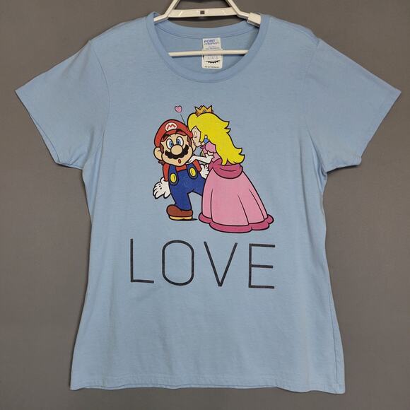 Nintendo Mario Peach Love Shirt Womens Large Graphic Tee Princess Kiss Video Gam - Picture 1 of 11